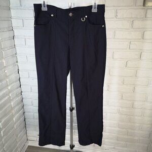 Simon Chang Ladies Size 8 Dark Purple Zipper & Button Closure Straight Leg Pants